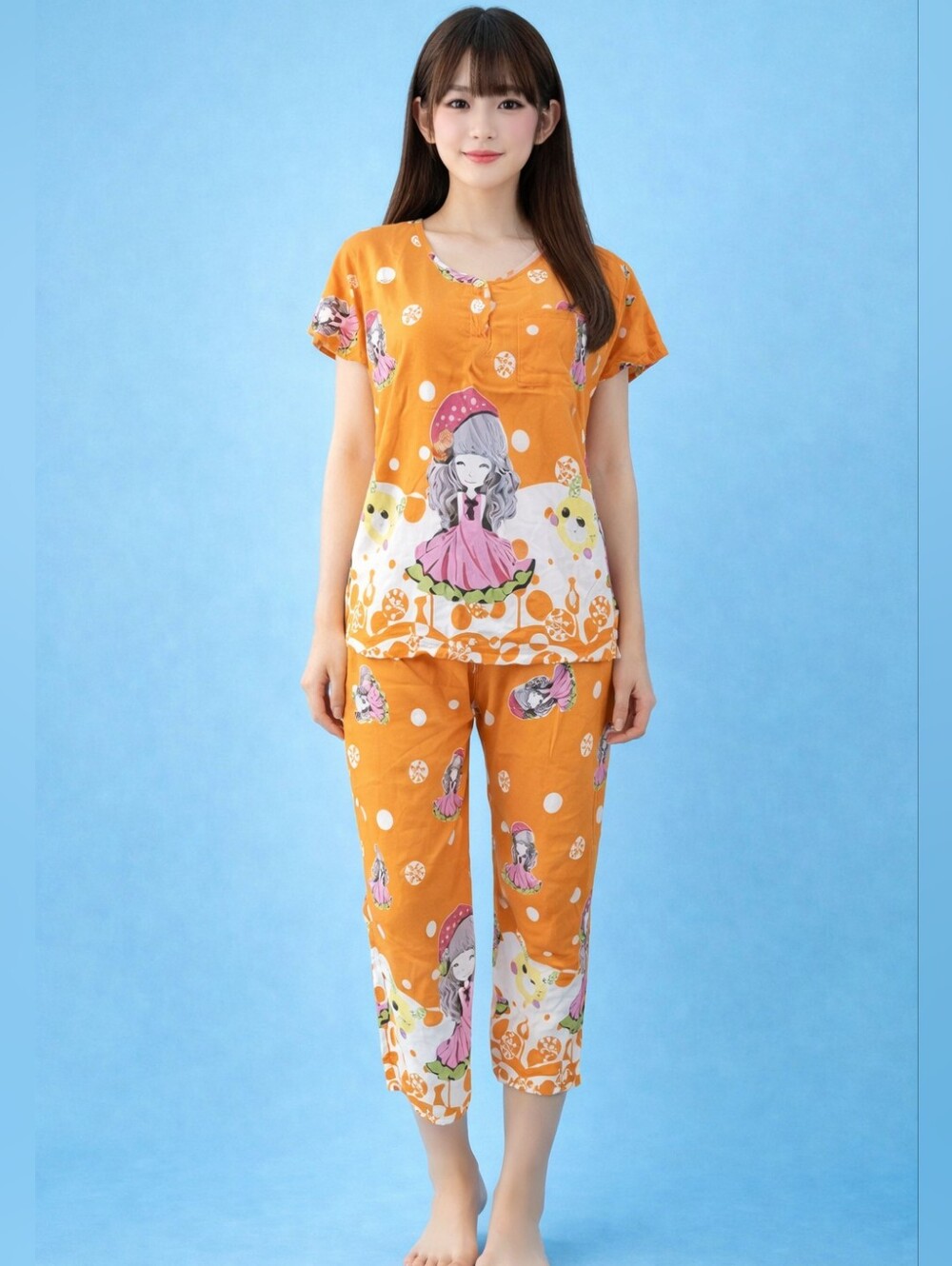 2 Piece Set Women's Small Japanese Anime Theme Top And Capri Pants